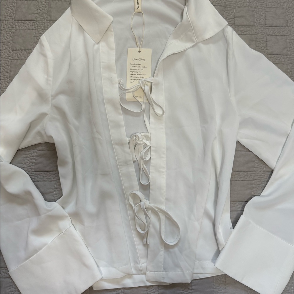 White Women's Top with Tie Details